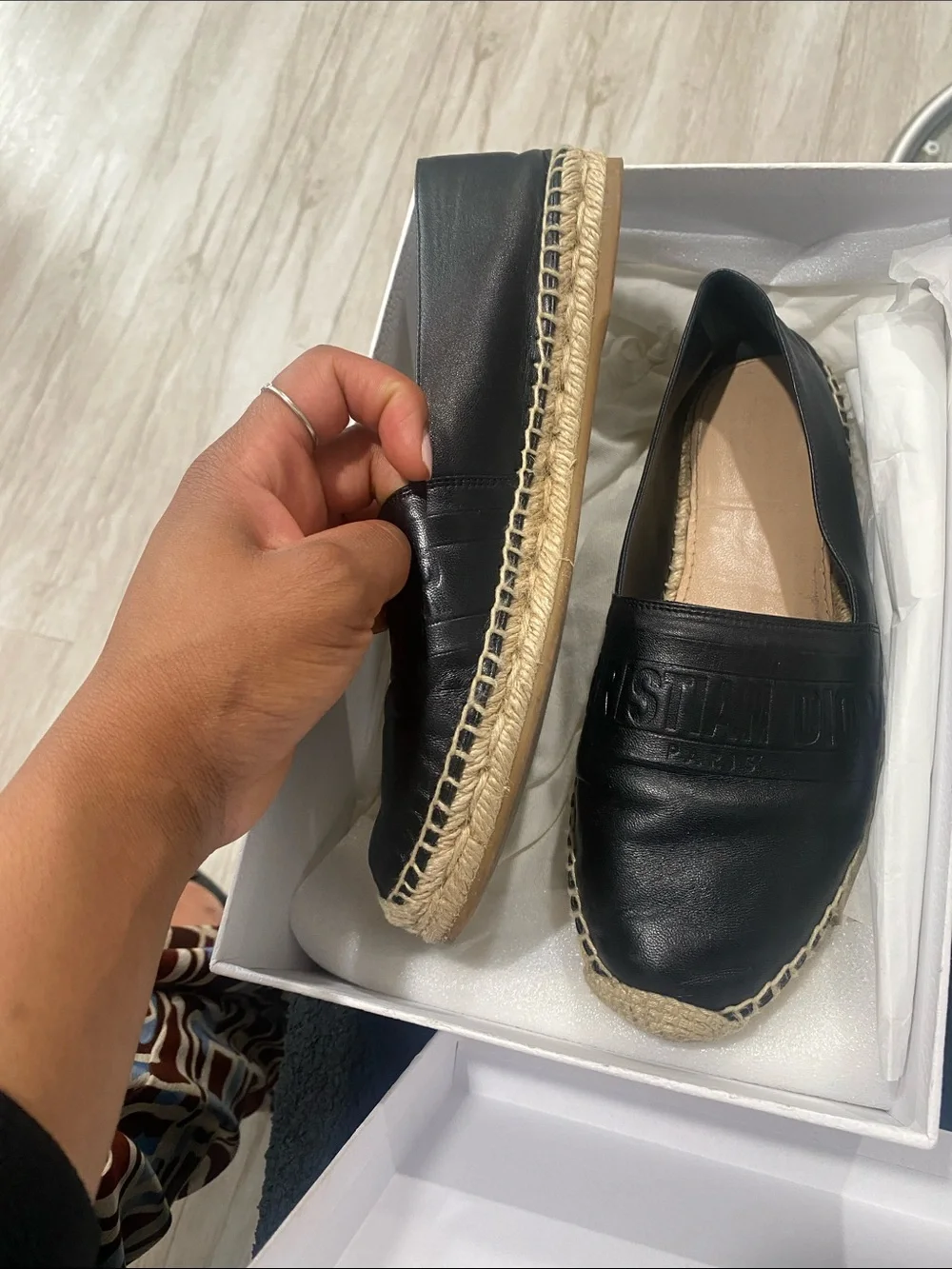 Dior Black Leather Espadrilles with Jute Trim